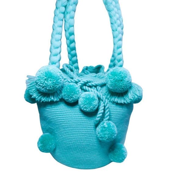 Handmade Wayuu Mochila Crochet Bag Aqua Turquoise - Picture 1 of 4